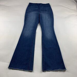 LONG Knox Rose Dark Wash Stretch Denim High Rise Pull On Flare Jeans M